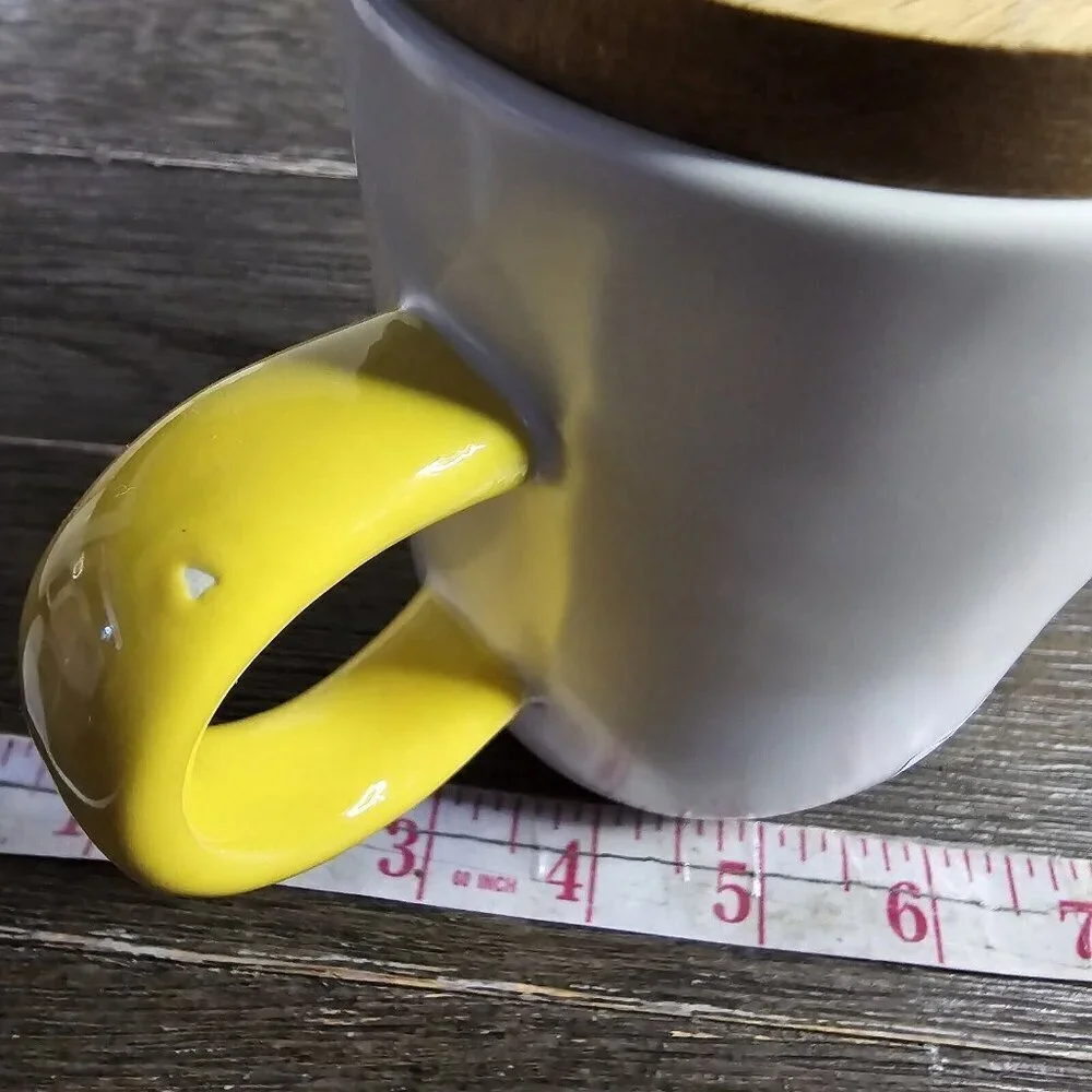 Rae Dunn Artisan Peep Peep Tall Easter Mug Gold Yellow Handle Wood Top 2021